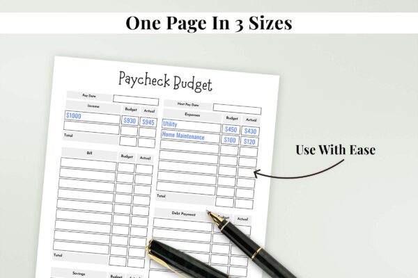 Weekly paycheck printable planner