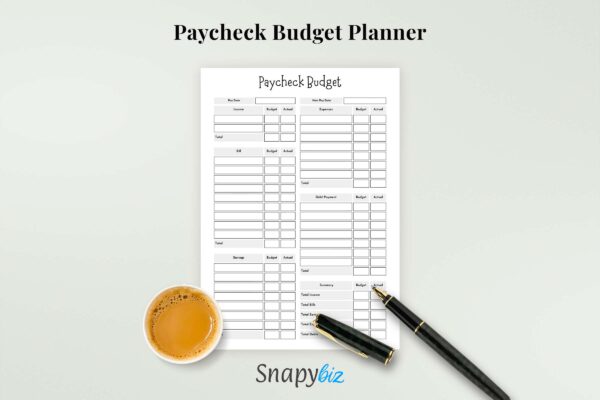 Weekly paycheck printable planner