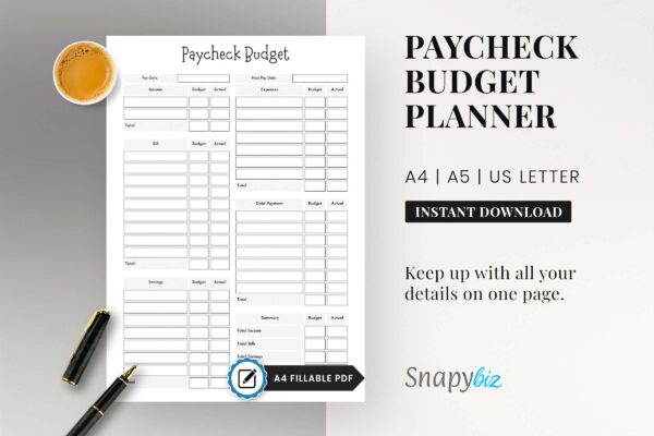 Weekly paycheck printable planner