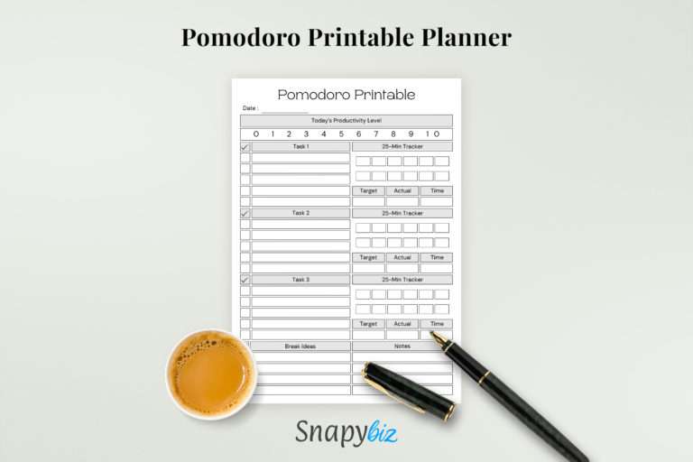 Printable Pomodoro Planner | Snapybiz.com