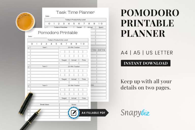 Printable Pomodoro Planner | Snapybiz.com