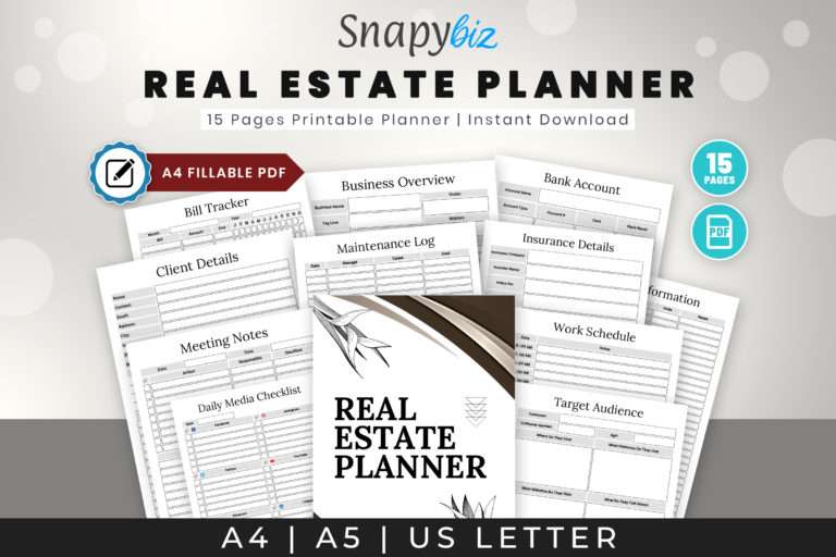 Real Estate Agent Planner Printable | SnapyBiz