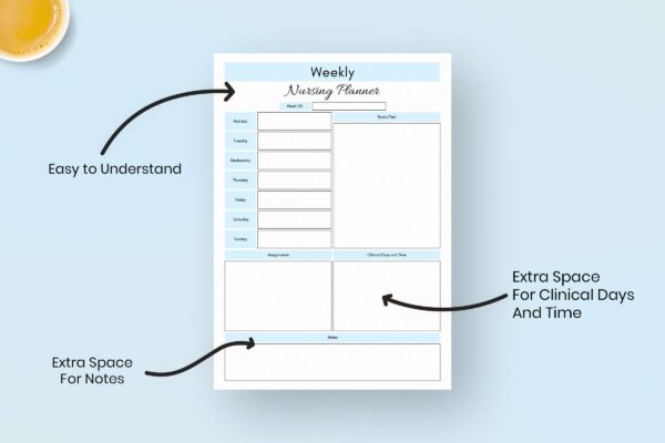 Weekly nursing school printable planner