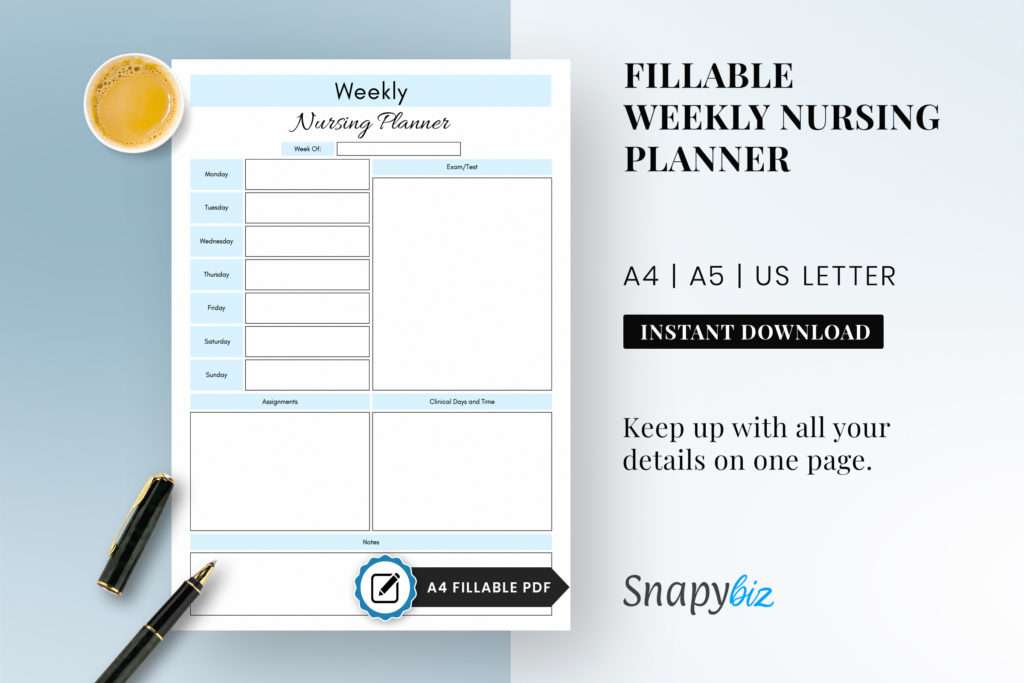 weekly nursing school printable planner