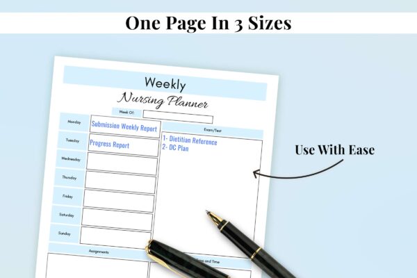 Weekly nursing school printable planner