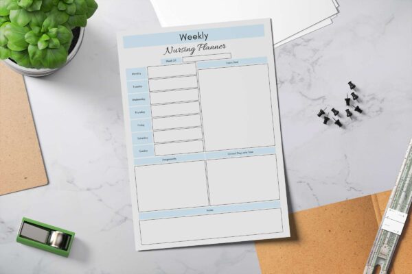 Weekly nursing school printable planner