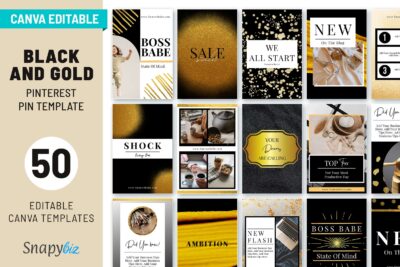 black & gold pinterest canva pins template