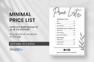 Price Sheet Template | Snapybiz.com