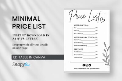 rate sheet, price chart, business price list, price guide