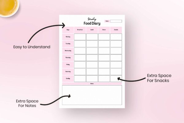 Weekly Food Diary Feature Image 1 1 Weekly food planner, food diary, food tracker