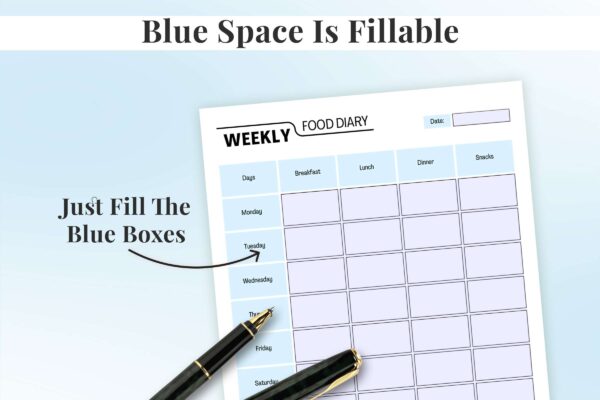Weekly Food Diary Feature Image 2 Weekly food printable planner, food diary, food tracker
