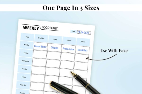 Weekly Food Diary Feature Image 4 Weekly food printable planner, food diary, food tracker