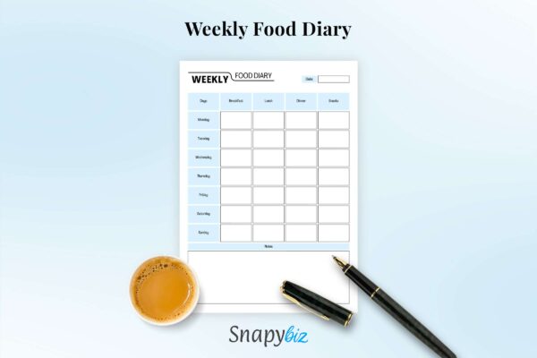 Weekly Food Diary Feature Image 5 Weekly food printable planner, food diary, food tracker