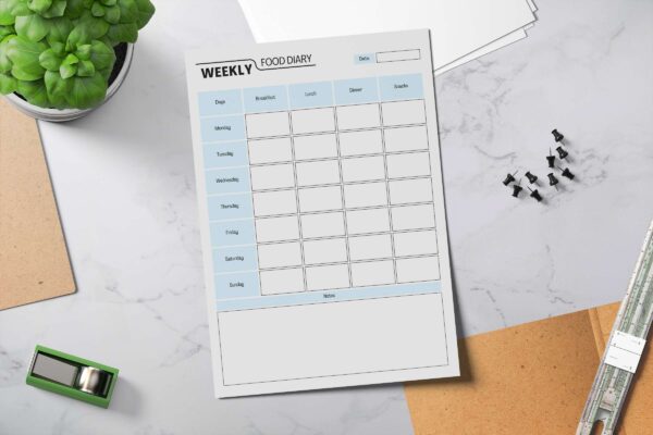 Weekly Food Diary Feature Image 8 Weekly food printable planner, food diary, food tracker