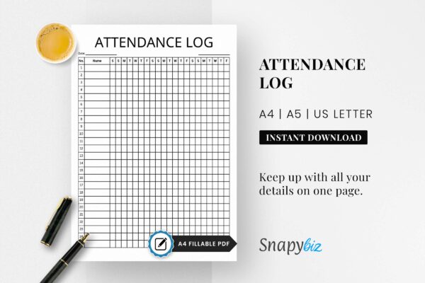 Attendance sheet, attendance log, attendance tracker