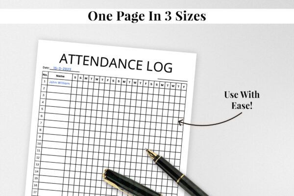 Attendance sheet, attendance log, attendance tracker