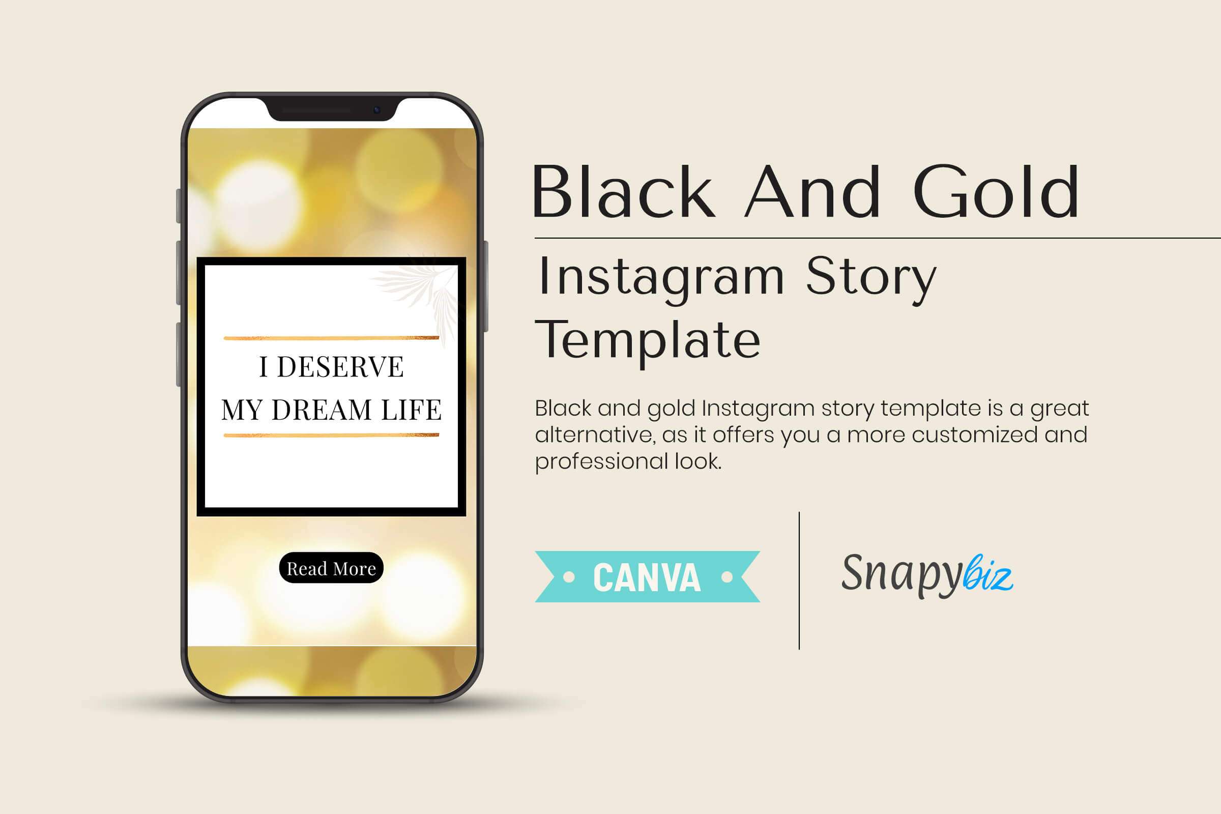 Black & Gold Instagram Canva Story Template | SnapyBiz
