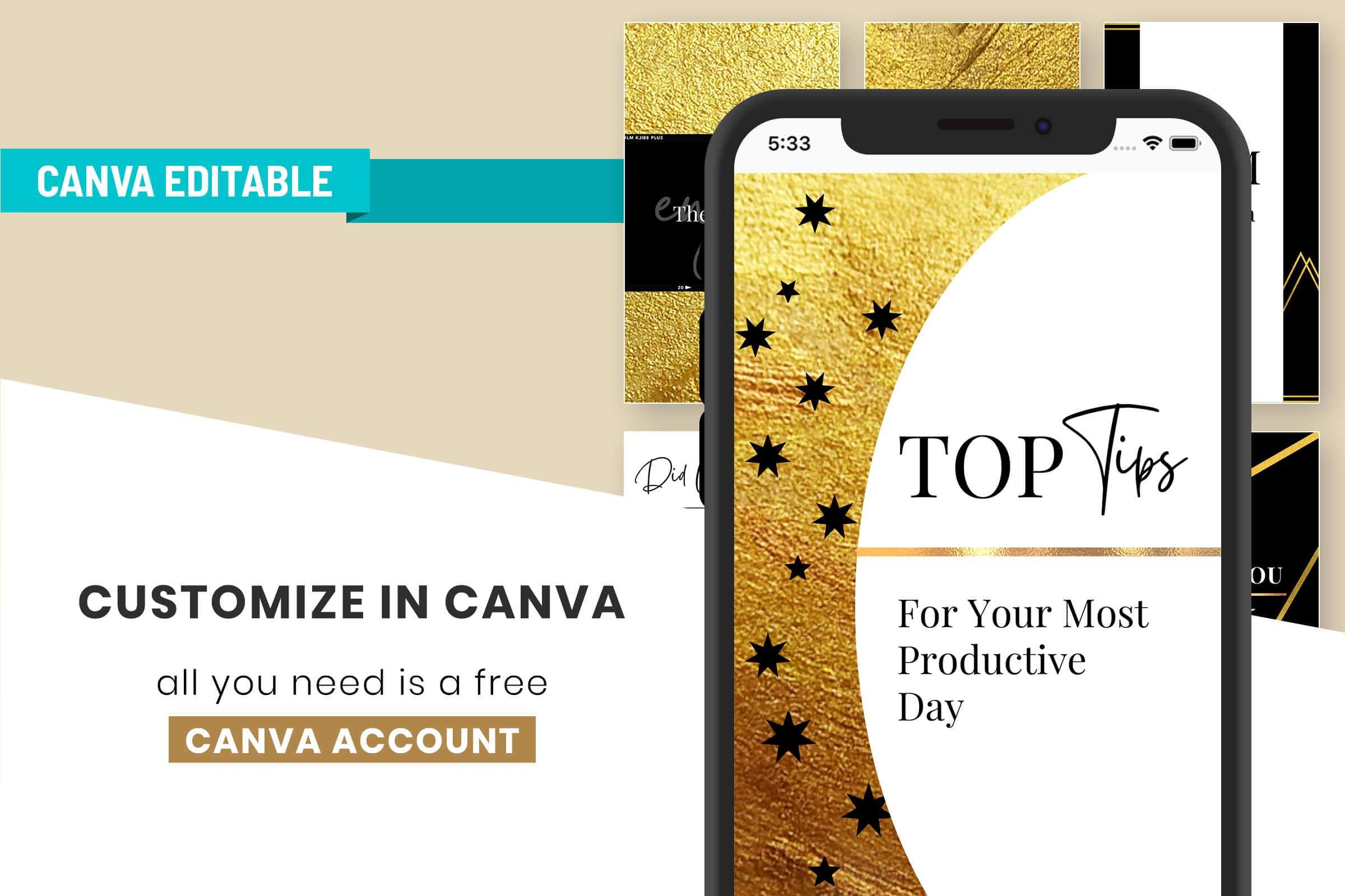 Black & Gold Instagram Canva Story Template | SnapyBiz