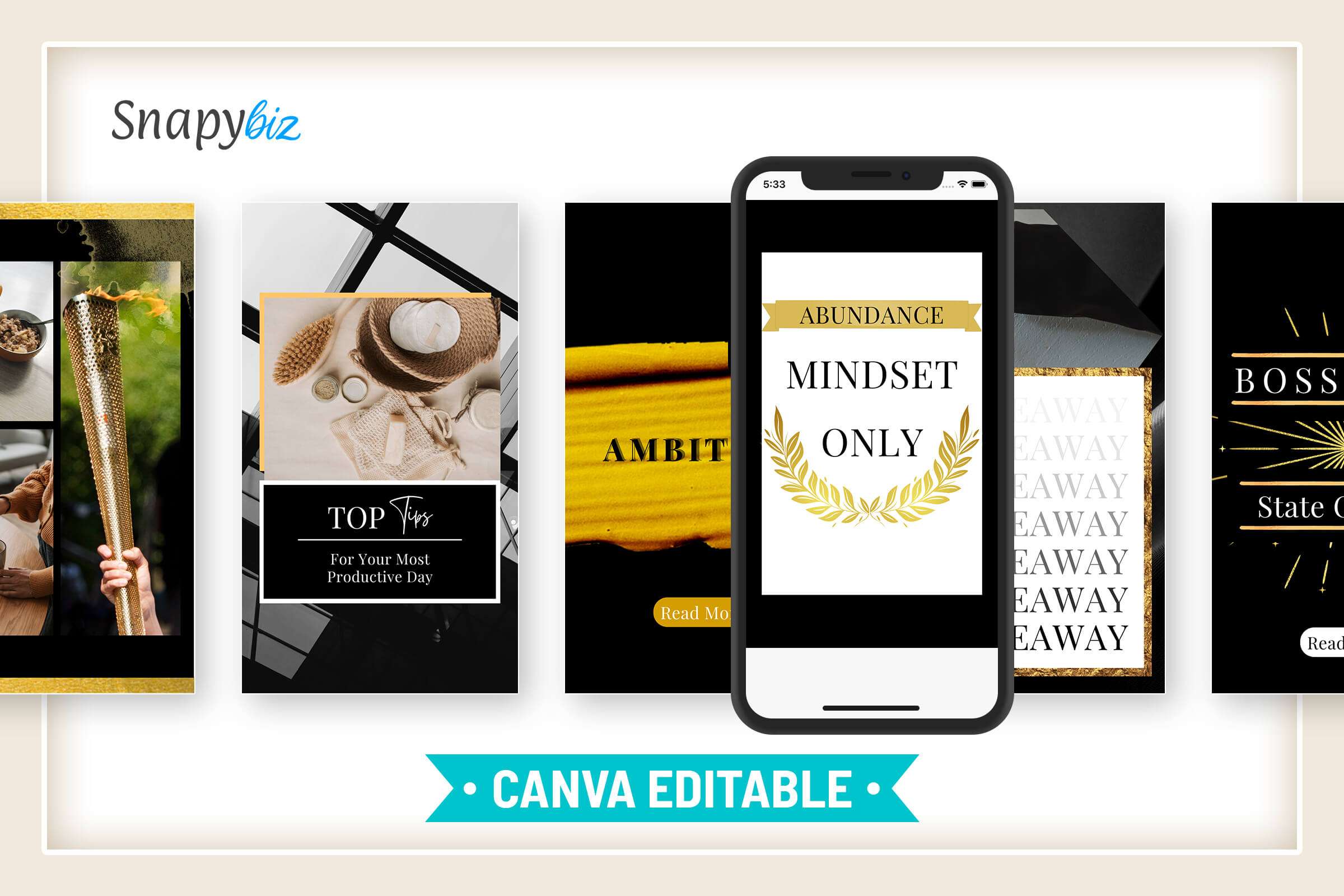 Black & Gold Instagram Canva Story Template | SnapyBiz