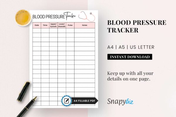 Blood pressure chart, medical tracker, medical vitals