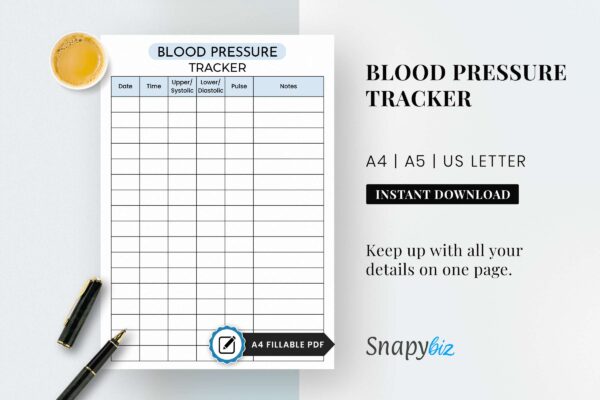 Blood pressure chart, medical tracker, medical vitals