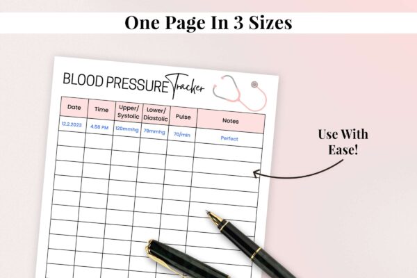 Blood pressure chart, medical tracker, medical vitals