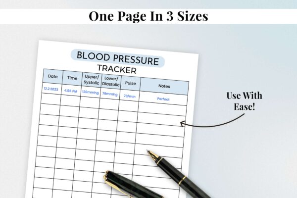Blood pressure chart, medical tracker, medical vitals