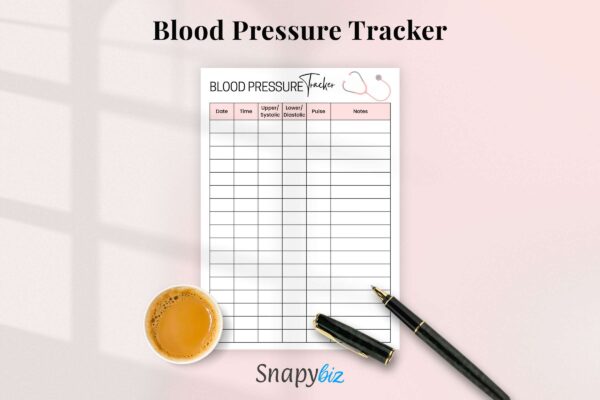 Blood pressure chart, medical tracker, medical vitals