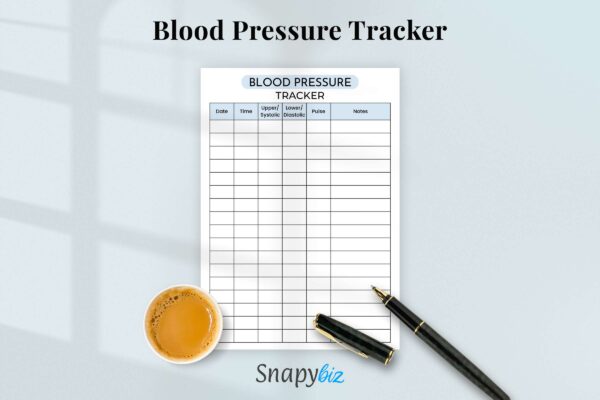 Blood pressure chart, medical tracker, medical vitals