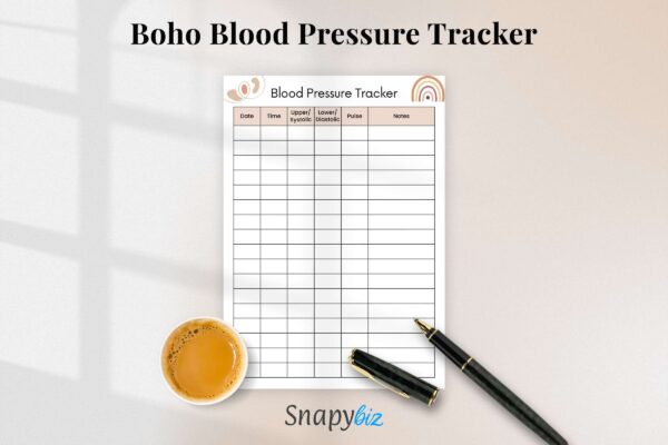 Blood pressure chart, medical tracker, medical vitals
