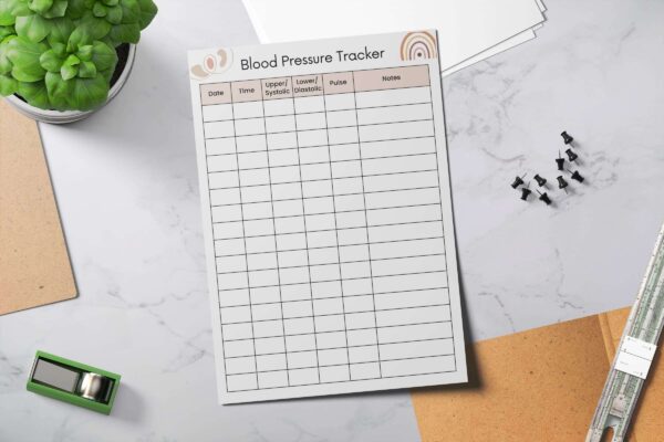 Blood pressure chart, medical tracker, medical vitals