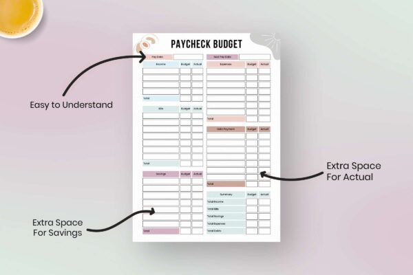 Boho Paycheck Budget Printable Feature Image 1 Paycheck budget pdf | budget worksheet | budget planner book