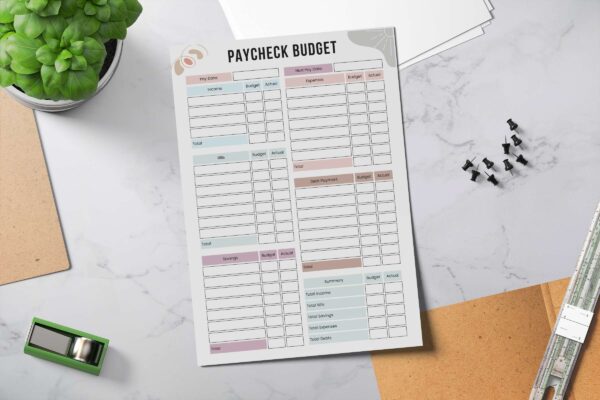 Boho Paycheck Budget Printable Feature Image 8 Paycheck budget pdf | budget worksheet | budget planner book