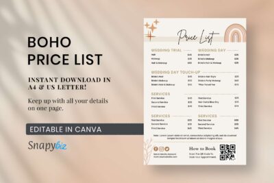 pricing list, price list flyer, price guide, rate sheet