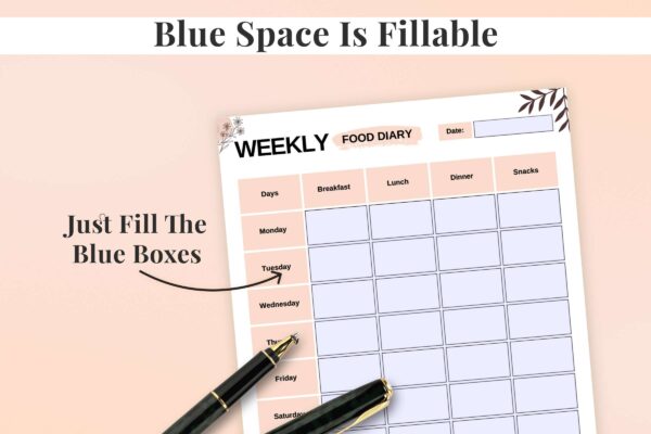 Boho Weekly Food Diary Feature Image 2 Printable weekly food, food diary, food tracker