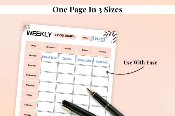 Boho Weekly Food Diary Feature Image 4 Printable weekly food, food diary, food tracker
