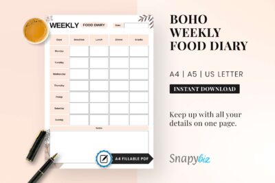 printable weekly food, food diary, food tracker