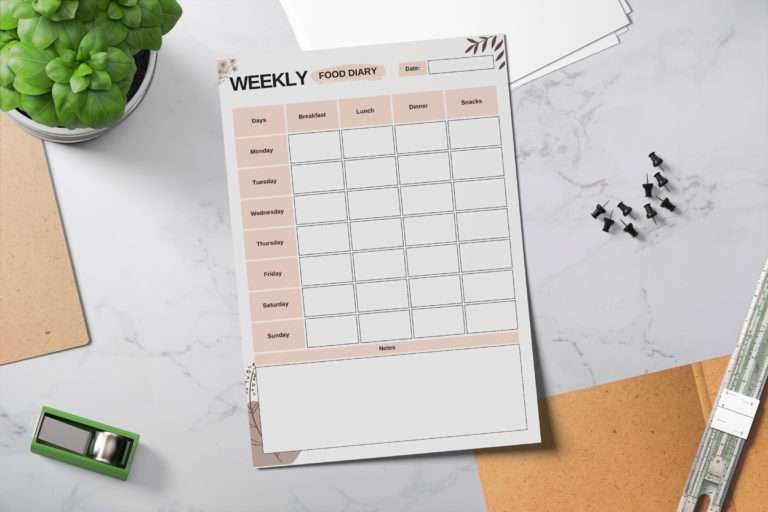 Printable Weekly Food, Food Diary, Food Tracker | SnapyBiz