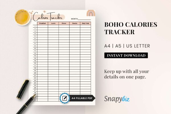 Calorie tracker, calorie chart, calorie counting