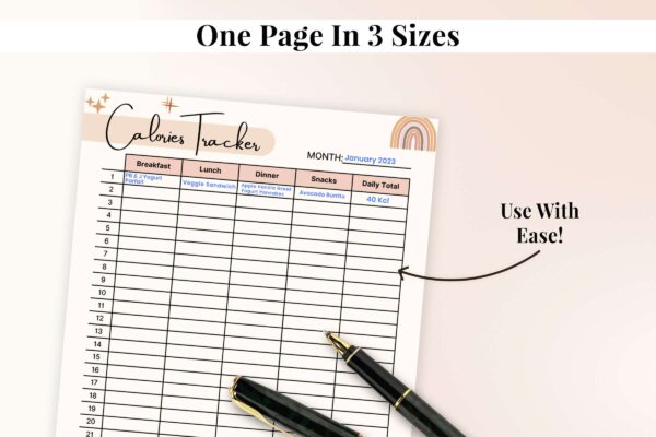 Calorie tracker, calorie chart, calorie counting