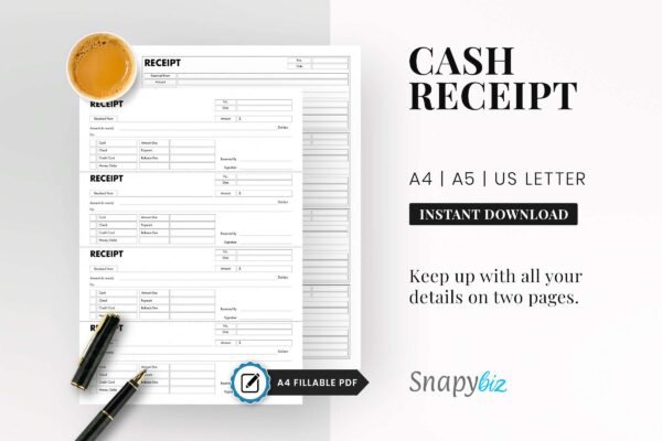 Receipt book, receipt printable, business receipt