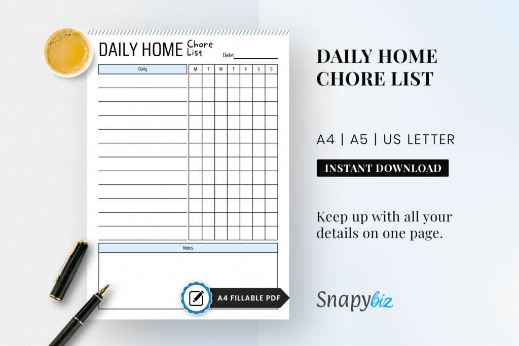 printable daily home chore list, home management, adhd cleaning
