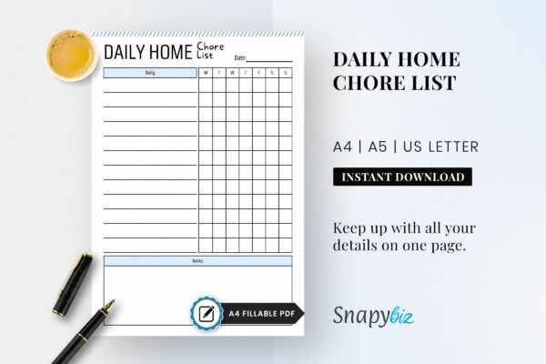 Daily Home Chore List Feature Image 1 Printable daily home chore list, home management, adhd cleaning