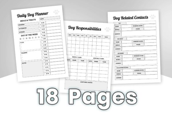 Dog Care Planner Black And White 2 Dog care planner printable