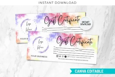 editable printable gift certificate template