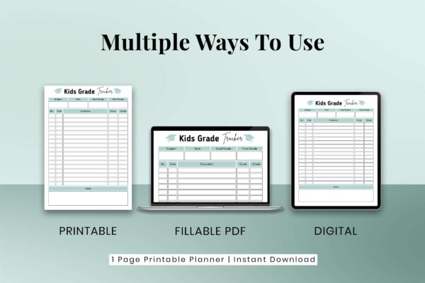 Printable grade tracker for kids