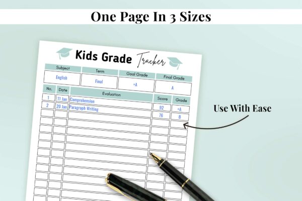 Printable grade tracker for kids