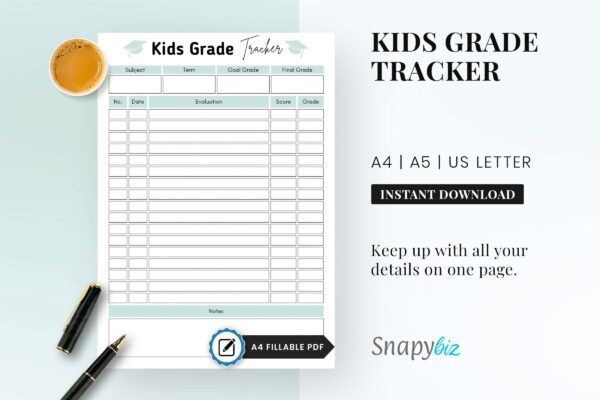 Printable grade tracker for kids