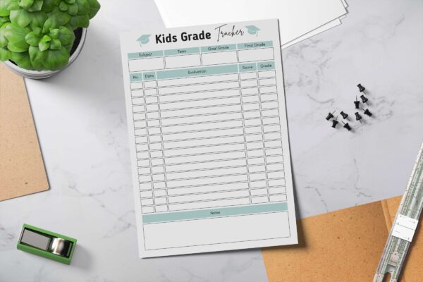 Printable grade tracker for kids