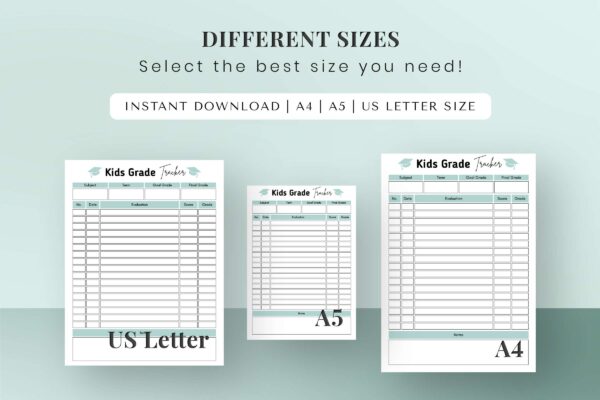 Printable grade tracker for kids
